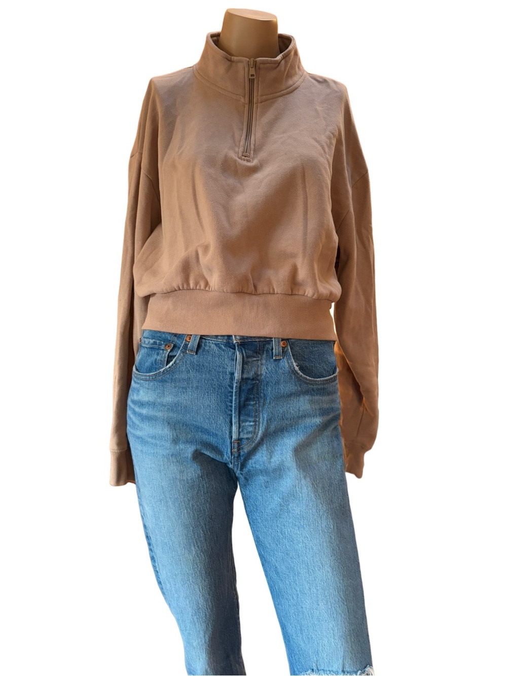 Bluenotes XL Clay Quarter Zip Fleece Pullover | Cropped Oversized Sweatshirt